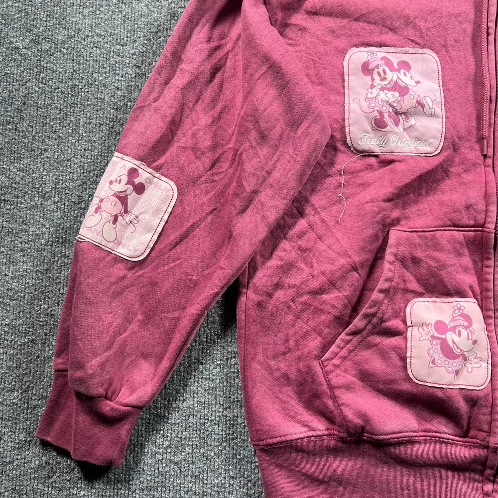 Disney Mickey & Friends Hoodie Womens XS Pink Patchwork Fleece Full Zip Hooded - Picture 2 of 13